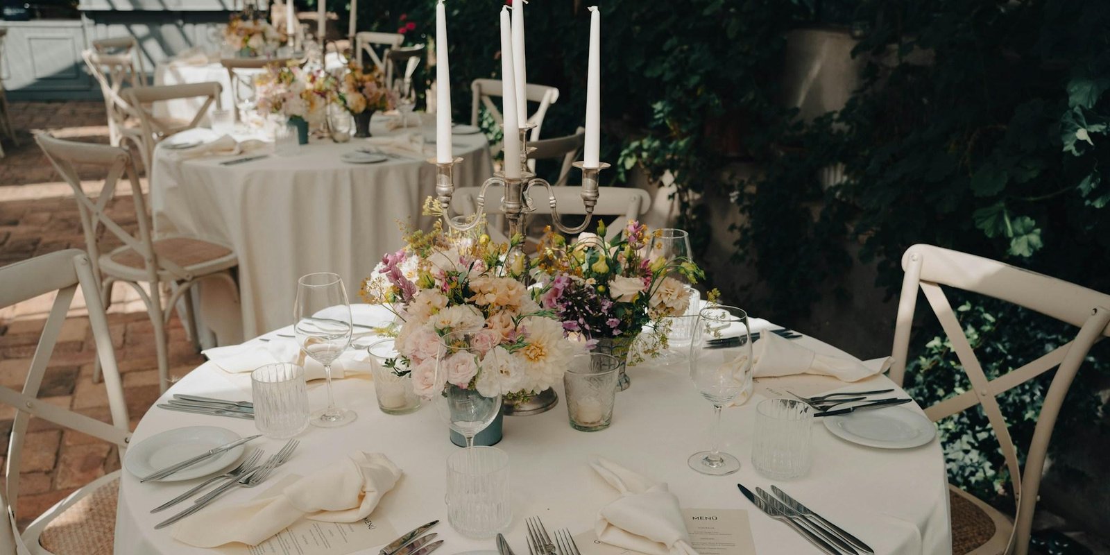 A table set and waiting before a wedding reception