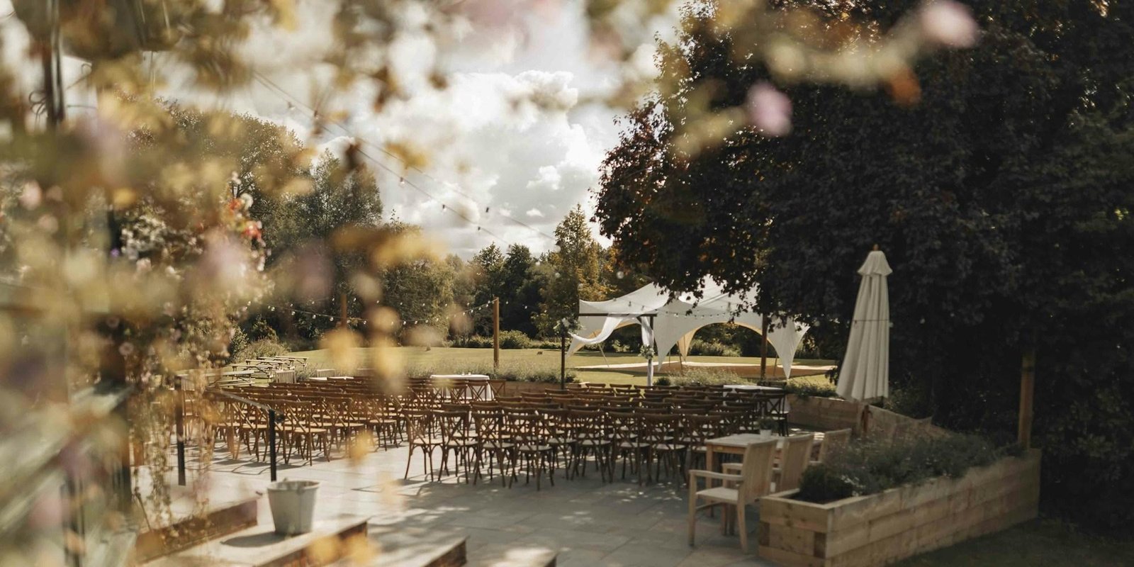 A room being built in the hours before a wedding