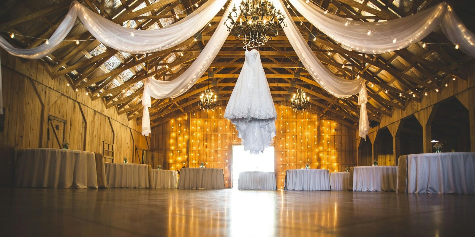 A reception room dressed and lit before the guests arrive